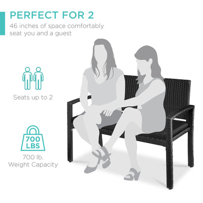 2-Person Wicker Porch Bench for Outdoor, Garden w/ 700lb Capacity - 47in