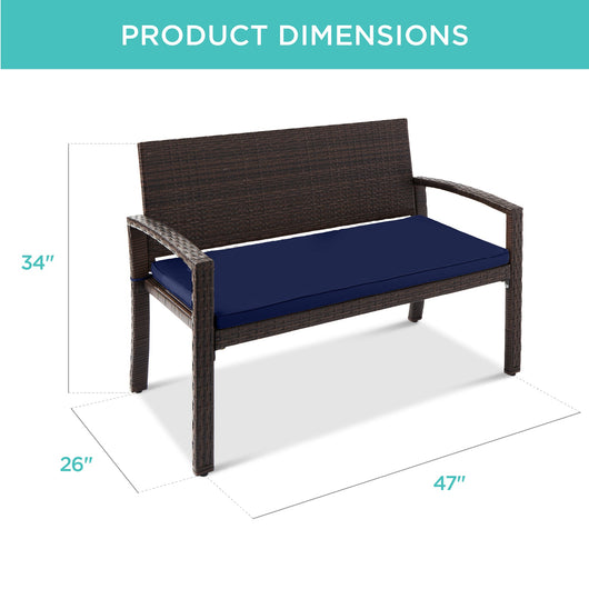 2-Person Wicker Porch Bench for Outdoor, Garden w/ 700lb Capacity - 47in