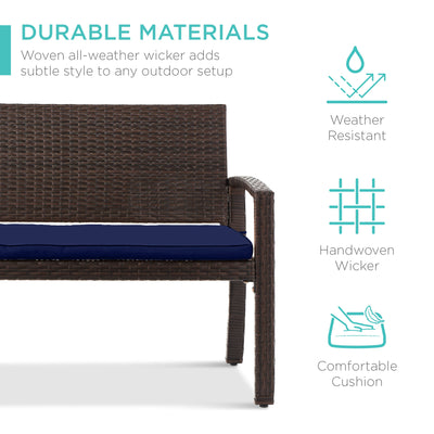 2-Person Wicker Porch Bench for Outdoor, Garden w/ 700lb Capacity - 47in