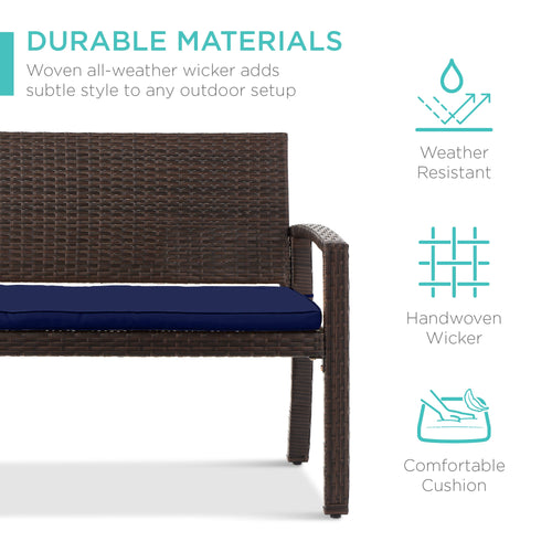 2-Person Wicker Porch Bench for Outdoor, Garden w/ 700lb Capacity - 47in