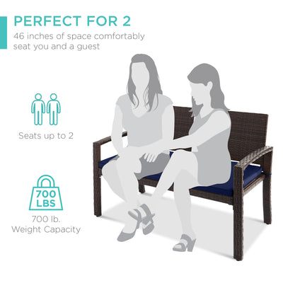 2-Person Wicker Porch Bench for Outdoor, Garden w/ 700lb Capacity - 47in