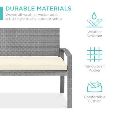 2-Person Wicker Porch Bench for Outdoor, Garden w/ 700lb Capacity - 47in