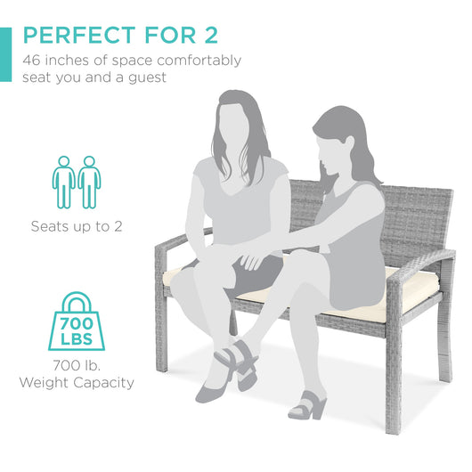 2-Person Wicker Porch Bench for Outdoor, Garden w/ 700lb Capacity - 47in