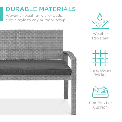2-Person Wicker Porch Bench for Outdoor, Garden w/ 700lb Capacity - 47in