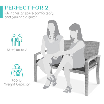 2-Person Wicker Porch Bench for Outdoor, Garden w/ 700lb Capacity - 47in