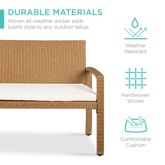 2-Person Wicker Porch Bench for Outdoor, Garden w/ 700lb Capacity - 47in