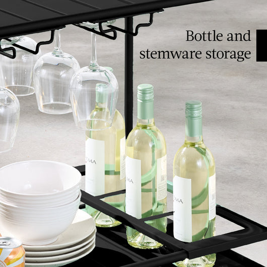2-Tier Rolling Bar Cart Indoor/Outdoor w/ Shelves, Wine Rack, Locking Wheels