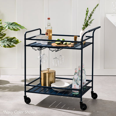 2-Tier Rolling Bar Cart Indoor/Outdoor w/ Shelves, Wine Rack, Locking Wheels