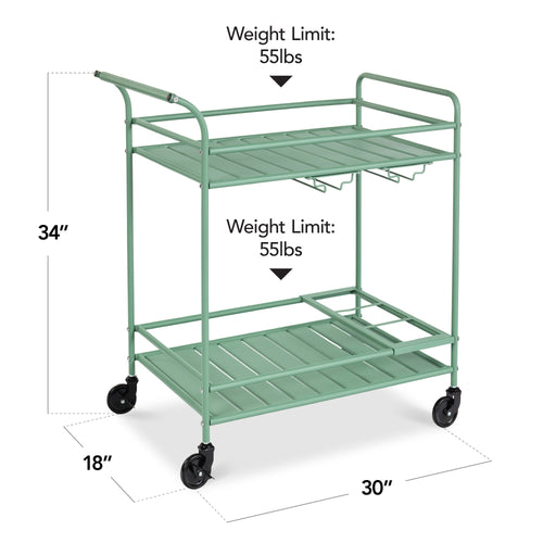 2-Tier Rolling Bar Cart Indoor/Outdoor w/ Shelves, Wine Rack, Locking Wheels