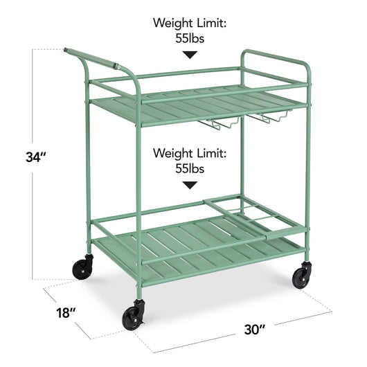 2-Tier Rolling Bar Cart Indoor/Outdoor w/ Shelves, Wine Rack, Locking Wheels
