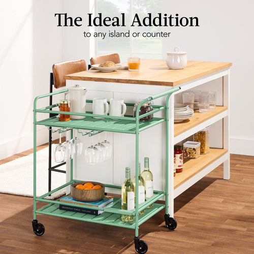2-Tier Rolling Bar Cart Indoor/Outdoor w/ Shelves, Wine Rack, Locking Wheels