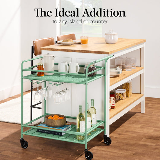 2-Tier Rolling Bar Cart Indoor/Outdoor w/ Shelves, Wine Rack, Locking Wheels