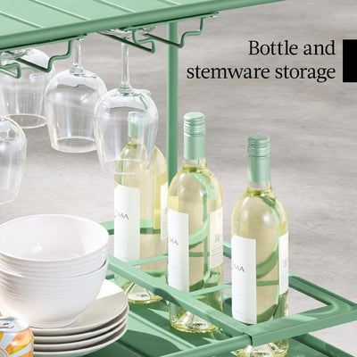 2-Tier Rolling Bar Cart Indoor/Outdoor w/ Shelves, Wine Rack, Locking Wheels