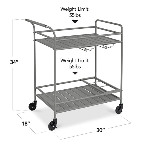 2-Tier Rolling Bar Cart Indoor/Outdoor w/ Shelves, Wine Rack, Locking Wheels