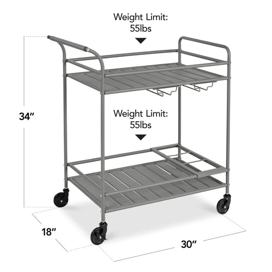2-Tier Rolling Bar Cart Indoor/Outdoor w/ Shelves, Wine Rack, Locking Wheels