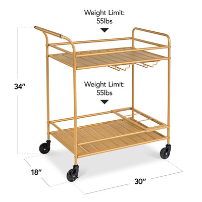 2-Tier Rolling Bar Cart Indoor/Outdoor w/ Shelves, Wine Rack, Locking Wheels