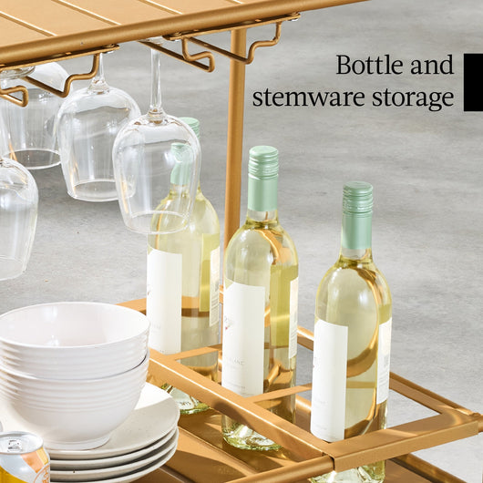 2-Tier Rolling Bar Cart Indoor/Outdoor w/ Shelves, Wine Rack, Locking Wheels