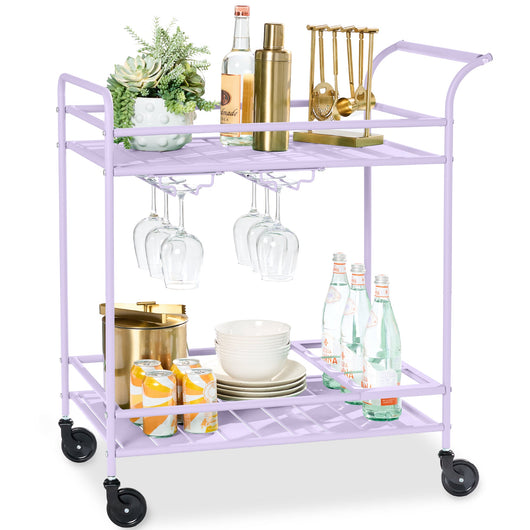 2-Tier Rolling Bar Cart Indoor/Outdoor w/ Shelves, Wine Rack, Locking Wheels
