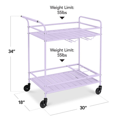 2-Tier Rolling Bar Cart Indoor/Outdoor w/ Shelves, Wine Rack, Locking Wheels