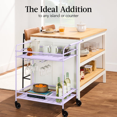 2-Tier Rolling Bar Cart Indoor/Outdoor w/ Shelves, Wine Rack, Locking Wheels