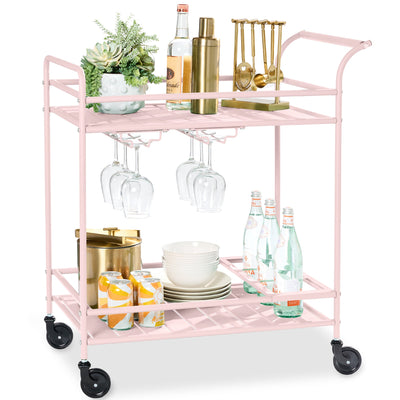 2-Tier Rolling Bar Cart Indoor/Outdoor w/ Shelves, Wine Rack, Locking Wheels