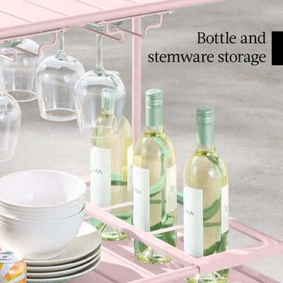 2-Tier Rolling Bar Cart Indoor/Outdoor w/ Shelves, Wine Rack, Locking Wheels