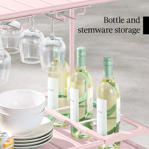 2-Tier Rolling Bar Cart Indoor/Outdoor w/ Shelves, Wine Rack, Locking Wheels