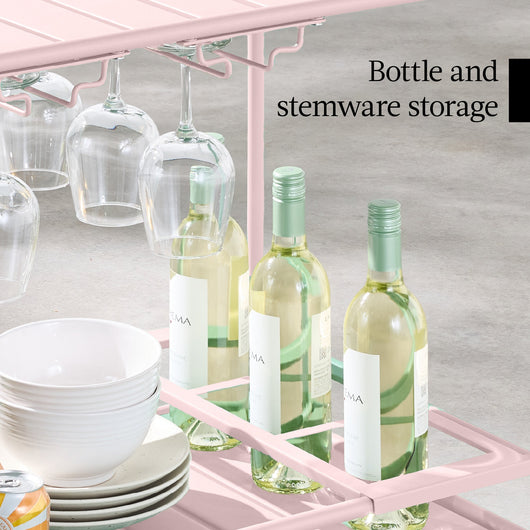 2-Tier Rolling Bar Cart Indoor/Outdoor w/ Shelves, Wine Rack, Locking Wheels