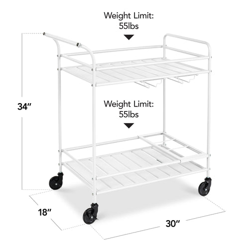 2-Tier Rolling Bar Cart Indoor/Outdoor w/ Shelves, Wine Rack, Locking Wheels