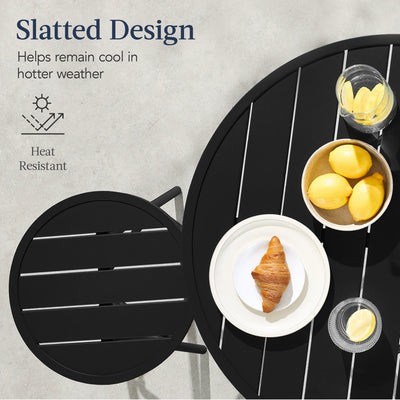 3-Piece Patio Bar Height Bistro Set w/ Backless Stools, Slatted Design