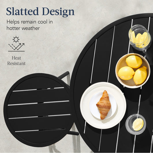 3-Piece Patio Bar Height Bistro Set w/ Backless Stools, Slatted Design