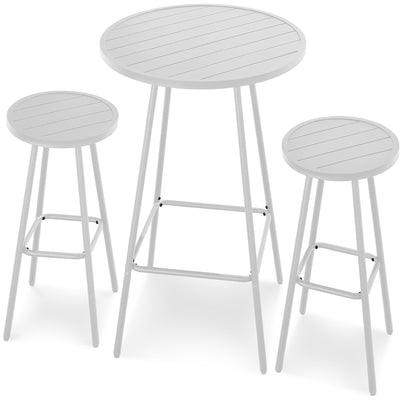 3-Piece Patio Bar Height Bistro Set w/ Backless Stools, Slatted Design