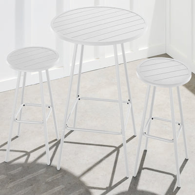 3-Piece Patio Bar Height Bistro Set w/ Backless Stools, Slatted Design