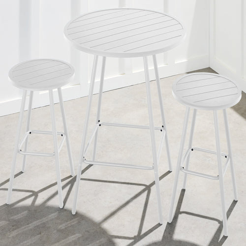 3-Piece Patio Bar Height Bistro Set w/ Backless Stools, Slatted Design