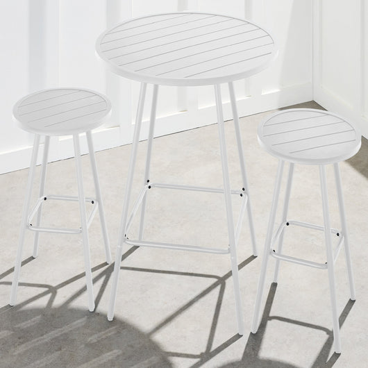 3-Piece Patio Bar Height Bistro Set w/ Backless Stools, Slatted Design