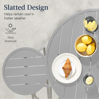 3-Piece Patio Bar Height Bistro Set w/ Backless Stools, Slatted Design