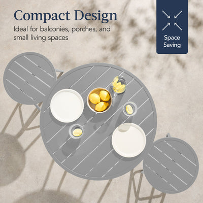 3-Piece Patio Bar Height Bistro Set w/ Backless Stools, Slatted Design