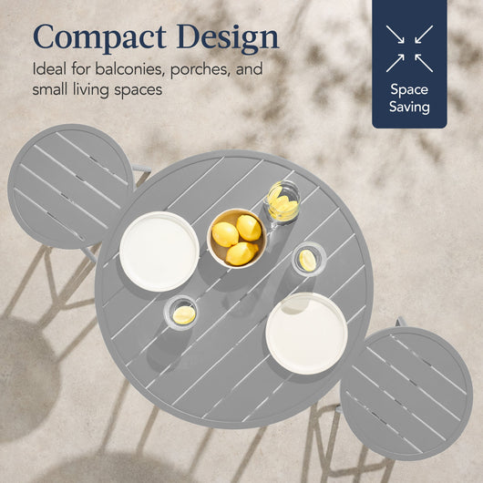 3-Piece Patio Bar Height Bistro Set w/ Backless Stools, Slatted Design