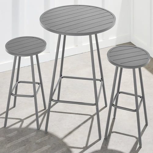 3-Piece Patio Bar Height Bistro Set w/ Backless Stools, Slatted Design