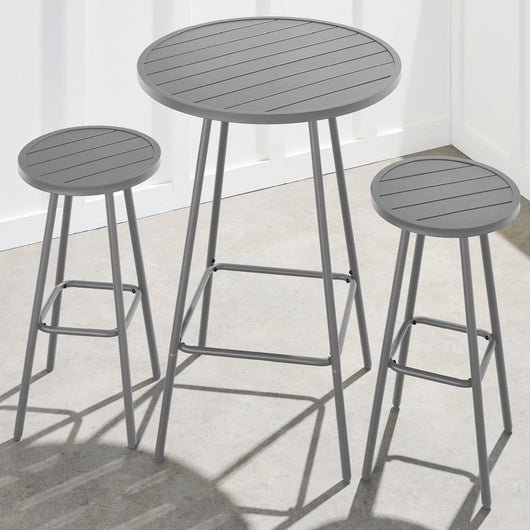 3-Piece Patio Bar Height Bistro Set w/ Backless Stools, Slatted Design