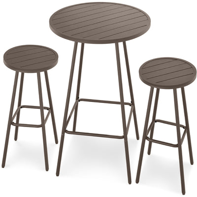 3-Piece Patio Bar Height Bistro Set w/ Backless Stools, Slatted Design