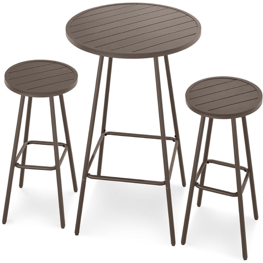 3-Piece Patio Bar Height Bistro Set w/ Backless Stools, Slatted Design