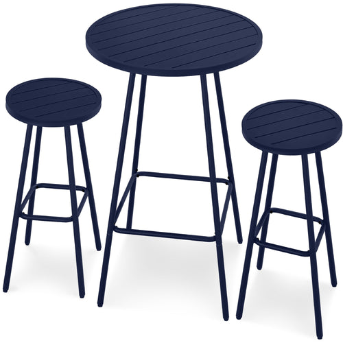 3-Piece Patio Bar Height Bistro Set w/ Backless Stools, Slatted Design