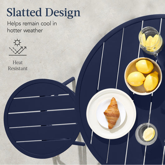 3-Piece Patio Bar Height Bistro Set w/ Backless Stools, Slatted Design