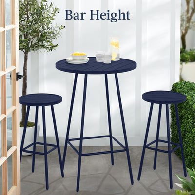 3-Piece Patio Bar Height Bistro Set w/ Backless Stools, Slatted Design