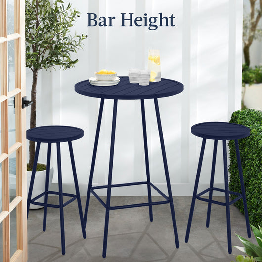 3-Piece Patio Bar Height Bistro Set w/ Backless Stools, Slatted Design