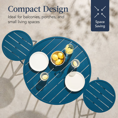 3-Piece Patio Bar Height Bistro Set w/ Backless Stools, Slatted Design