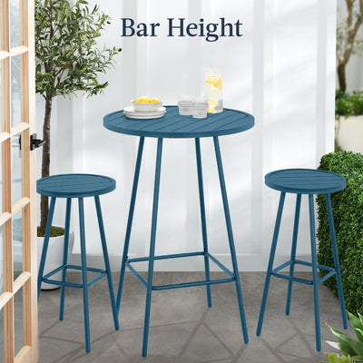 3-Piece Patio Bar Height Bistro Set w/ Backless Stools, Slatted Design