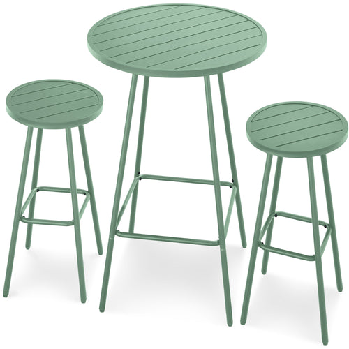 3-Piece Patio Bar Height Bistro Set w/ Backless Stools, Slatted Design