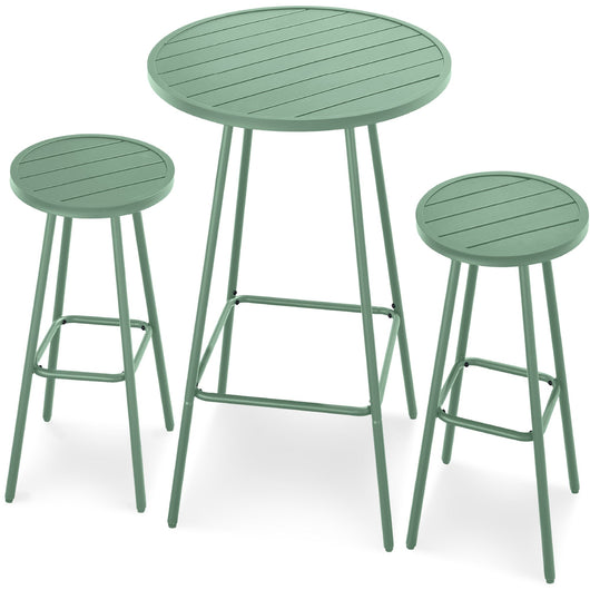 3-Piece Patio Bar Height Bistro Set w/ Backless Stools, Slatted Design